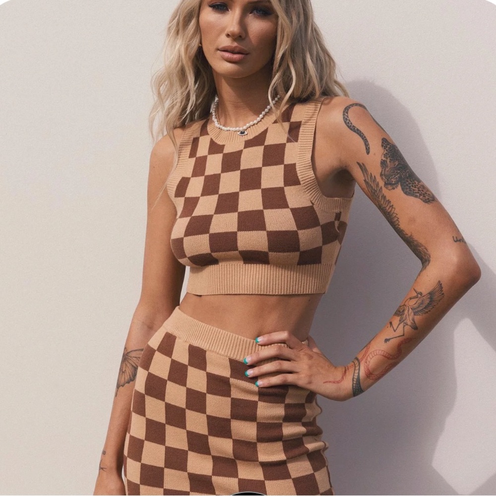 Two piece brown checkered set